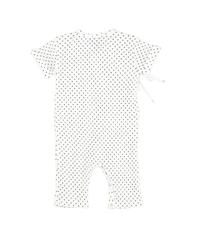 Piupiuchick Newborn Short Sleeve Babygrow Ecru with Hearts