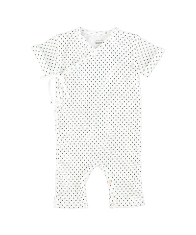 Piupiuchick Newborn Short Sleeve Babygrow Ecru with Hearts