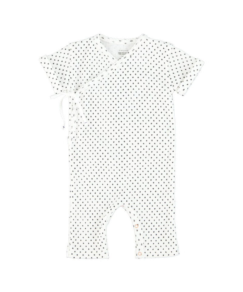 Piupiuchick Newborn Short Sleeve Babygrow Ecru with Hearts