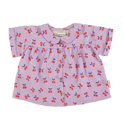 Piupiuchick Peter Pan Collar Shirt Purple/White Checkered With Cherries