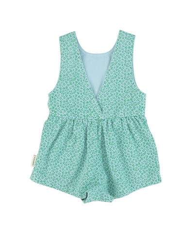 Piupiuchick Short Jumpsuit Blue with Green Animal Print