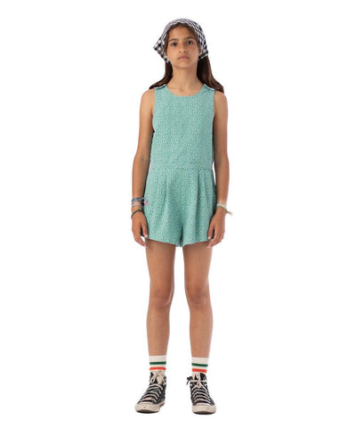 Piupiuchick Short Jumpsuit Blue with Green Animal Print