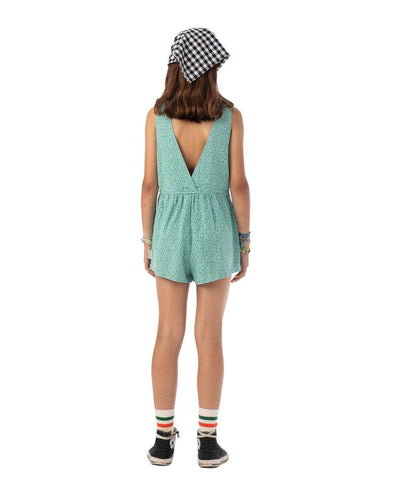 Piupiuchick Short Jumpsuit Blue with Green Animal Print