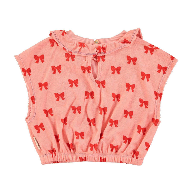 Piupiuchick Sleeveless Blouse With Collar Pink With Red Bows