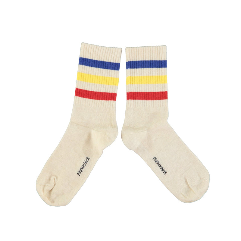 Piupiuchick Socks Ecru With Multicolor Stripes