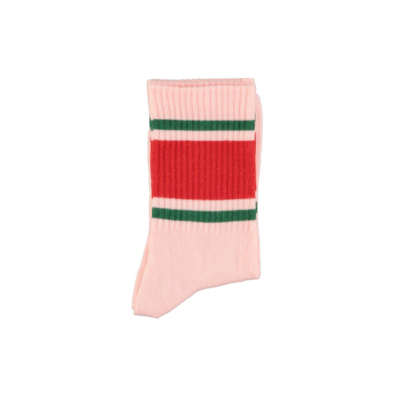 Piupiuchick Socks Pink With Red & Green Stripes