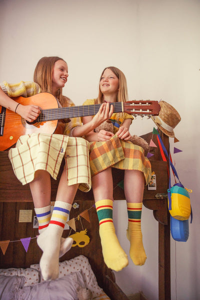 Piupiuchick Socks Yellow With Green & Red Stripes