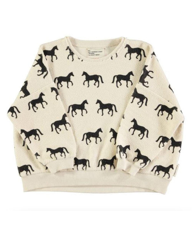 Piupiuchick Sweatshirt Black Horses Ecru