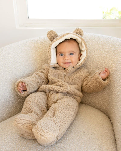 Quincy Mae Baby Bear Jumpsuit Beige