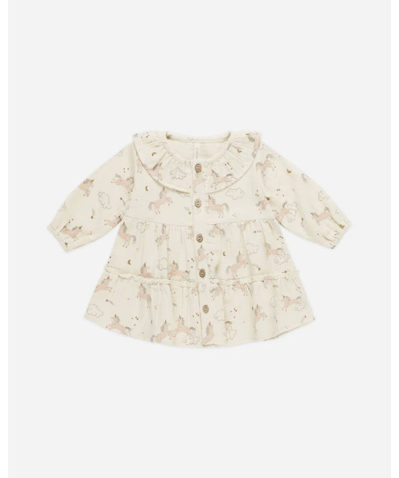 Quincy Mae Baby Ruffle Collar Button Dress Natural