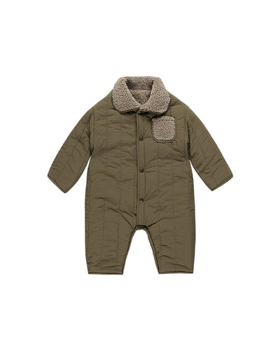 Quincy Mae Baby Shearling Jumpsuit Olive