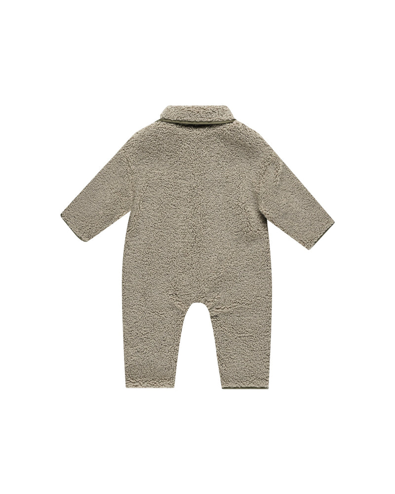 Quincy Mae Baby Shearling Jumpsuit Olive