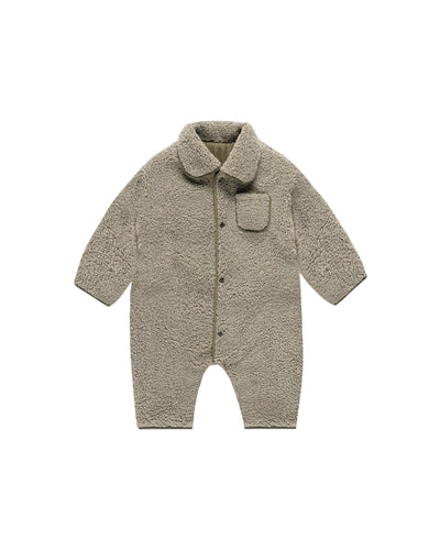 Quincy Mae Baby Shearling Jumpsuit Olive