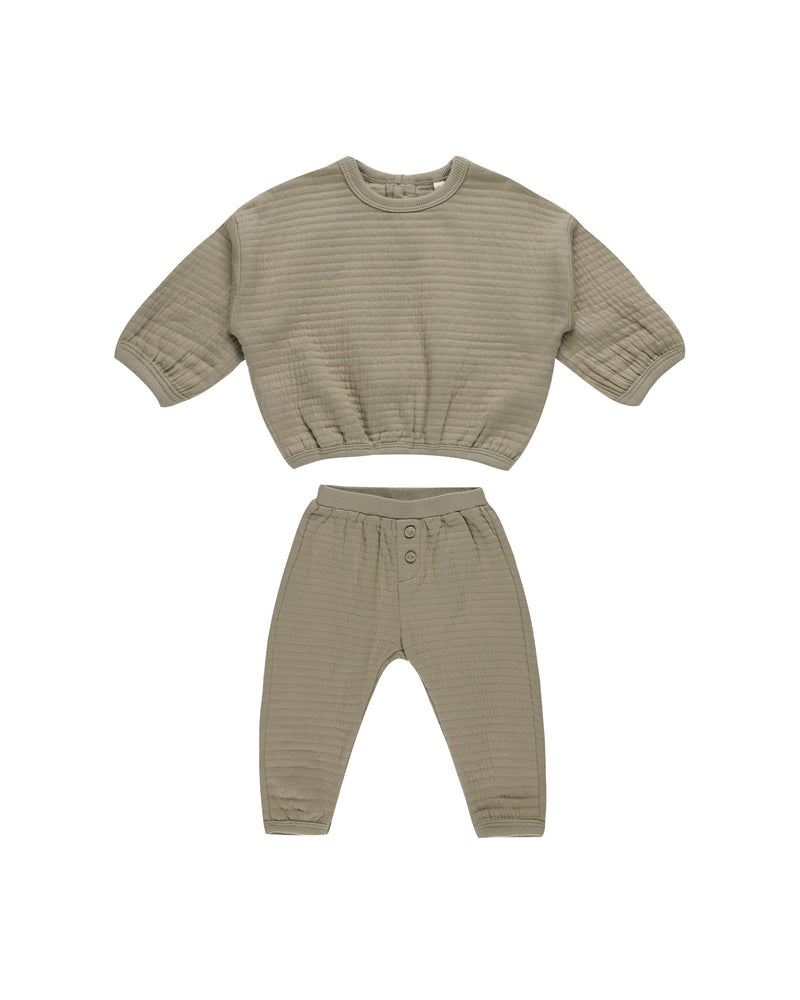 Quincy Mae Baby Textured Sweat Set Olive