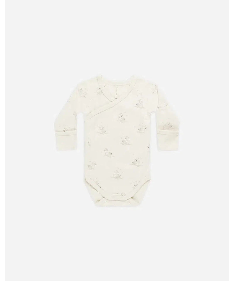 Quincy Mae Side Snap Bodysuit Swans ivory/swans