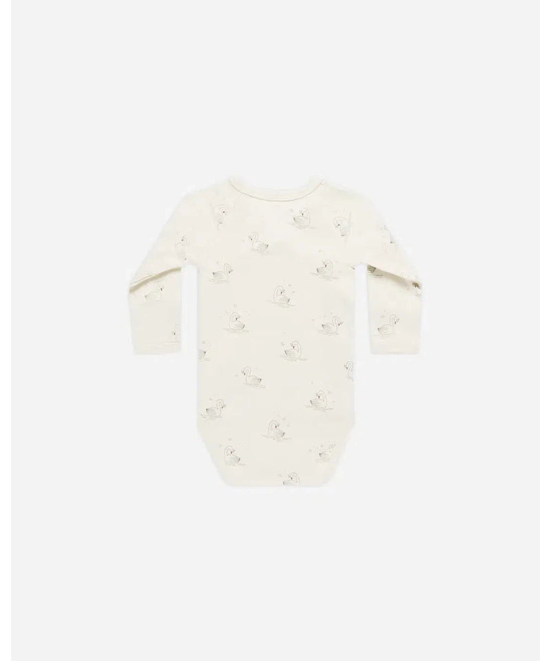 Quincy Mae Side Snap Bodysuit Swans ivory/swans