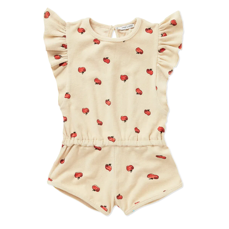 Sproet & Sprout Baby Ruffle Terry Jumpsuit Apple Print