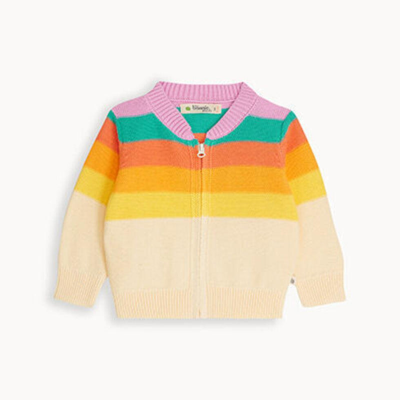 The Bonnie Mob Baby Barnacle Stripe Cardigan Rainbow Pink