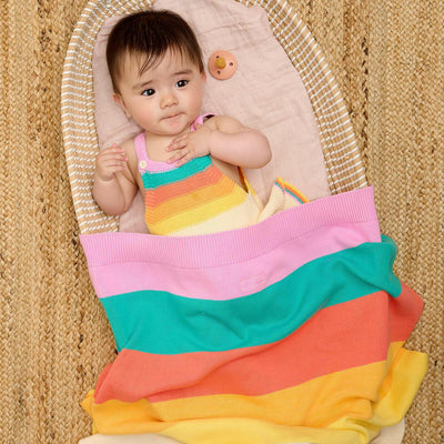 The Bonnie Mob Baby Bobby Rainbow Stripe Shawl Pink Rainbow