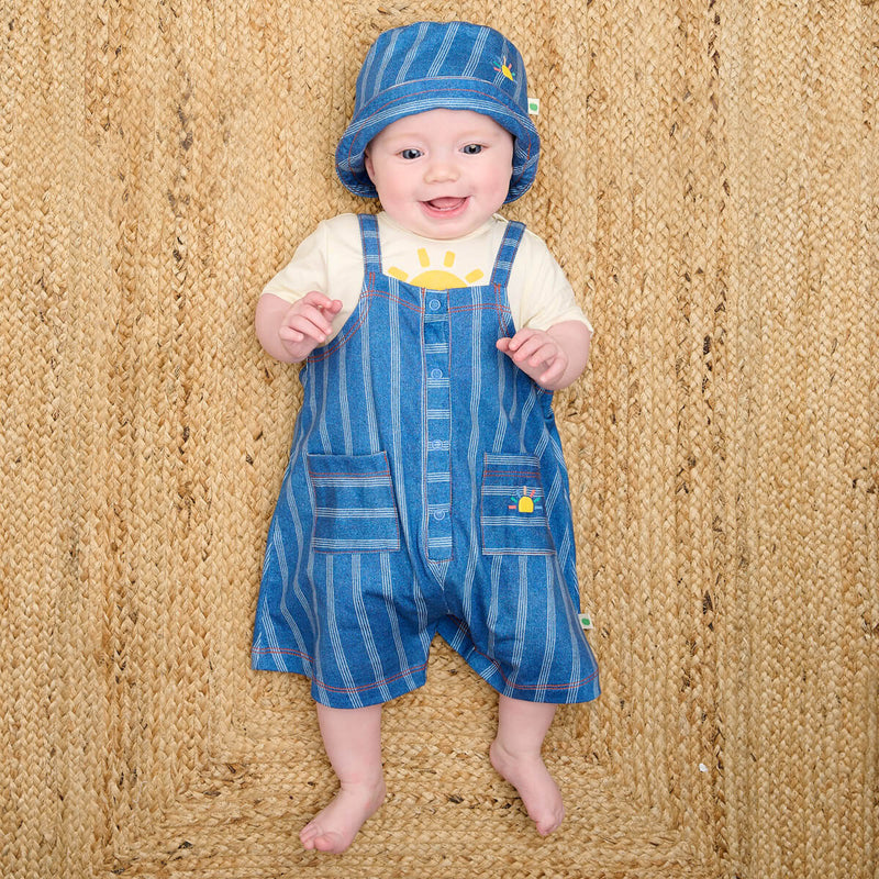 The Bonnie Mob Baby Mariner Shorty Jumpsuit Pinstripe Denim