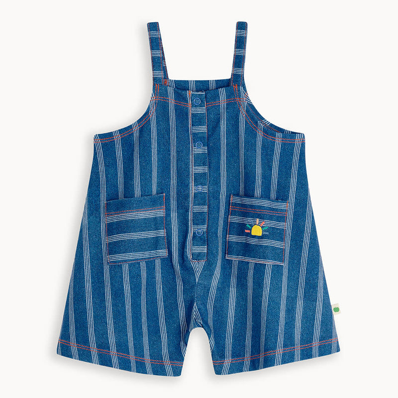 The Bonnie Mob Baby Mariner Shorty Jumpsuit Pinstripe Denim