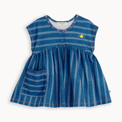 The Bonnie Mob Baby Milena Short Sleeve Dress Pinstripe Denim