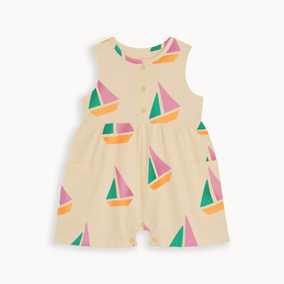 The Bonnie Mob Baby Tito Shorty Playsuit Pink Sailboats