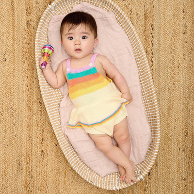 The Bonnie Mob Bubble Stripe Romper Rainbow Pink