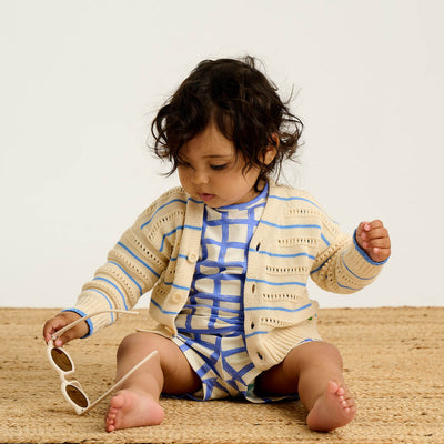 The Bonnie Mob Como Pointelle Stripes Cardigan Blue