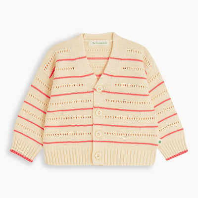 The Bonnie Mob Como Pointelle Stripes Cardigan Coral