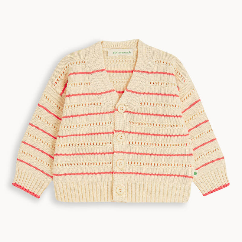 The Bonnie Mob Como Pointelle Stripes Cardigan Coral