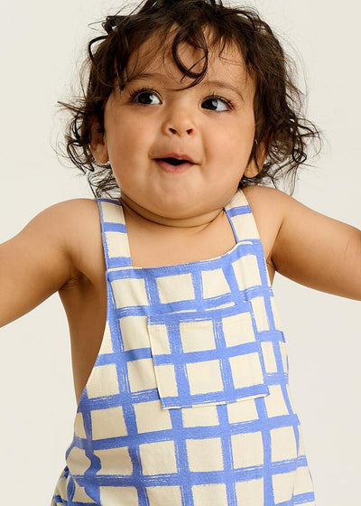 The Bonnie Mob Scooter Bubble Romper Blue Checker