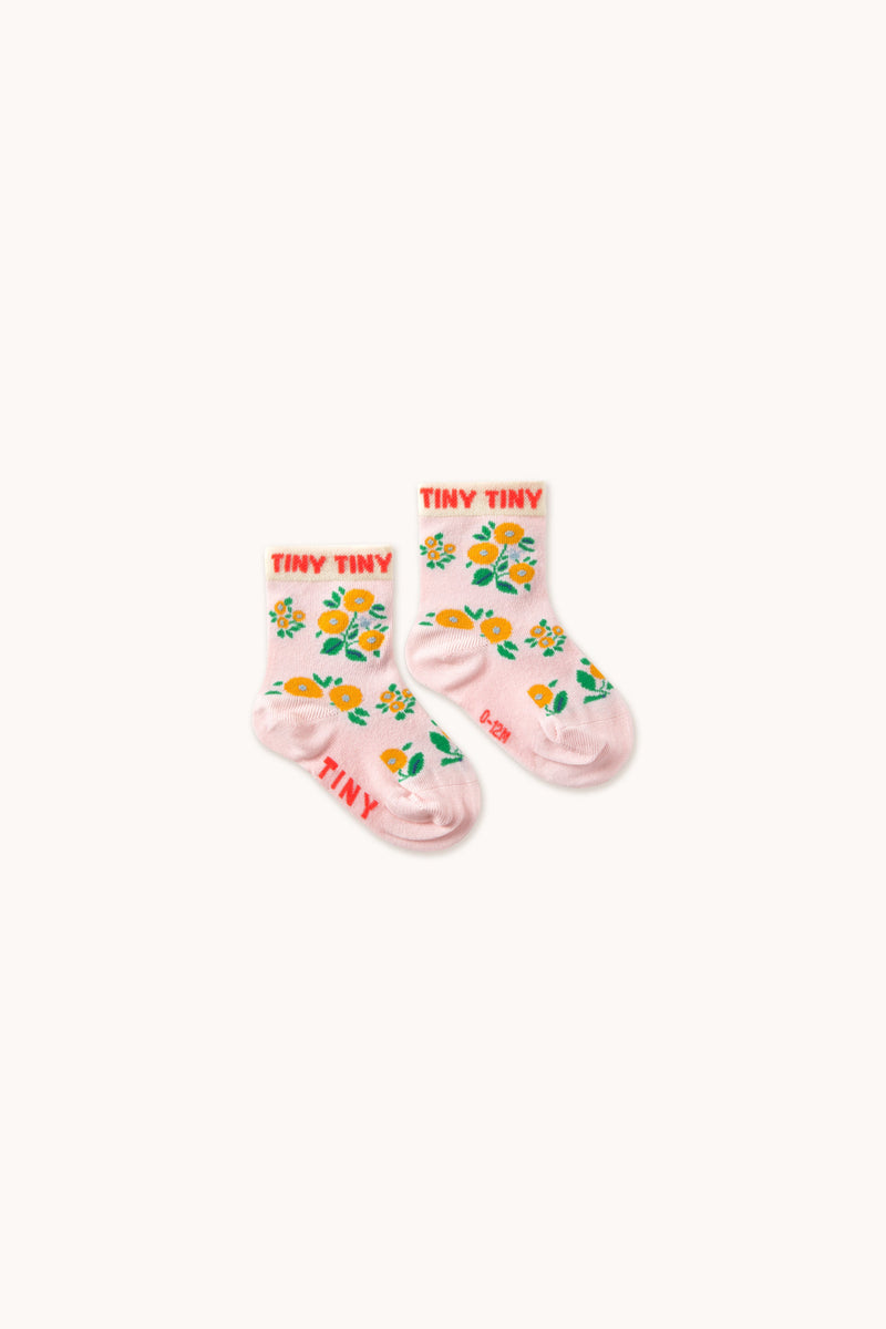 Tiny Cottons Baby Flowers Medium Socks Pastel Pink