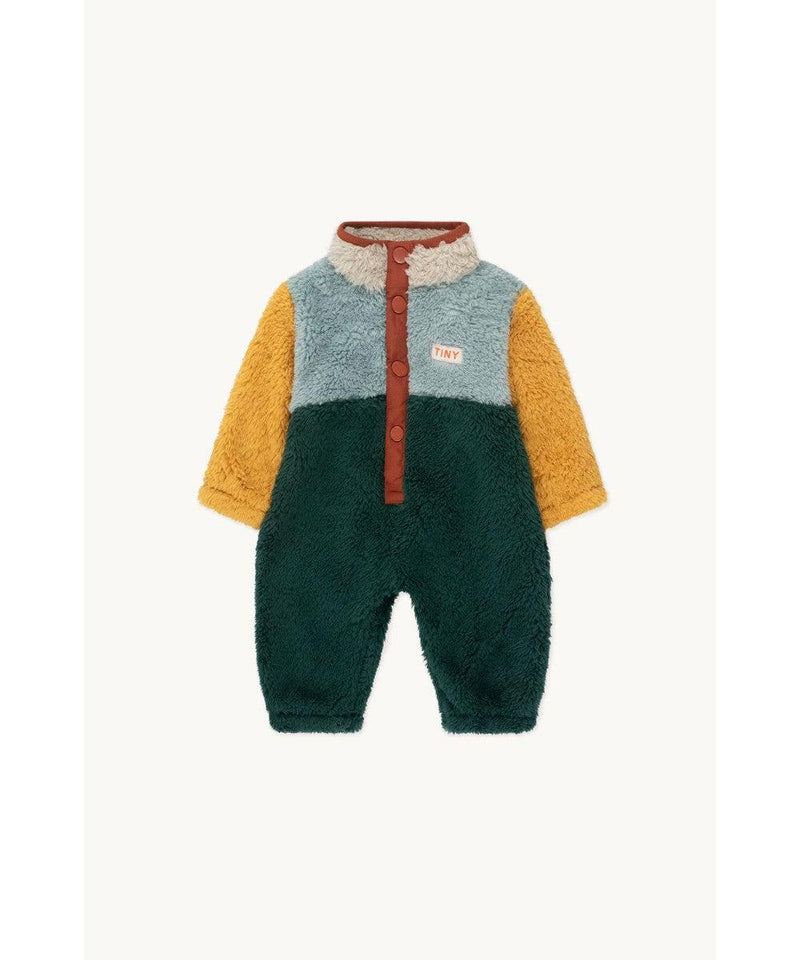 Tiny Cottons Baby Polar Sherpa One-Piece Color Block Warm Grey/Bottle Green