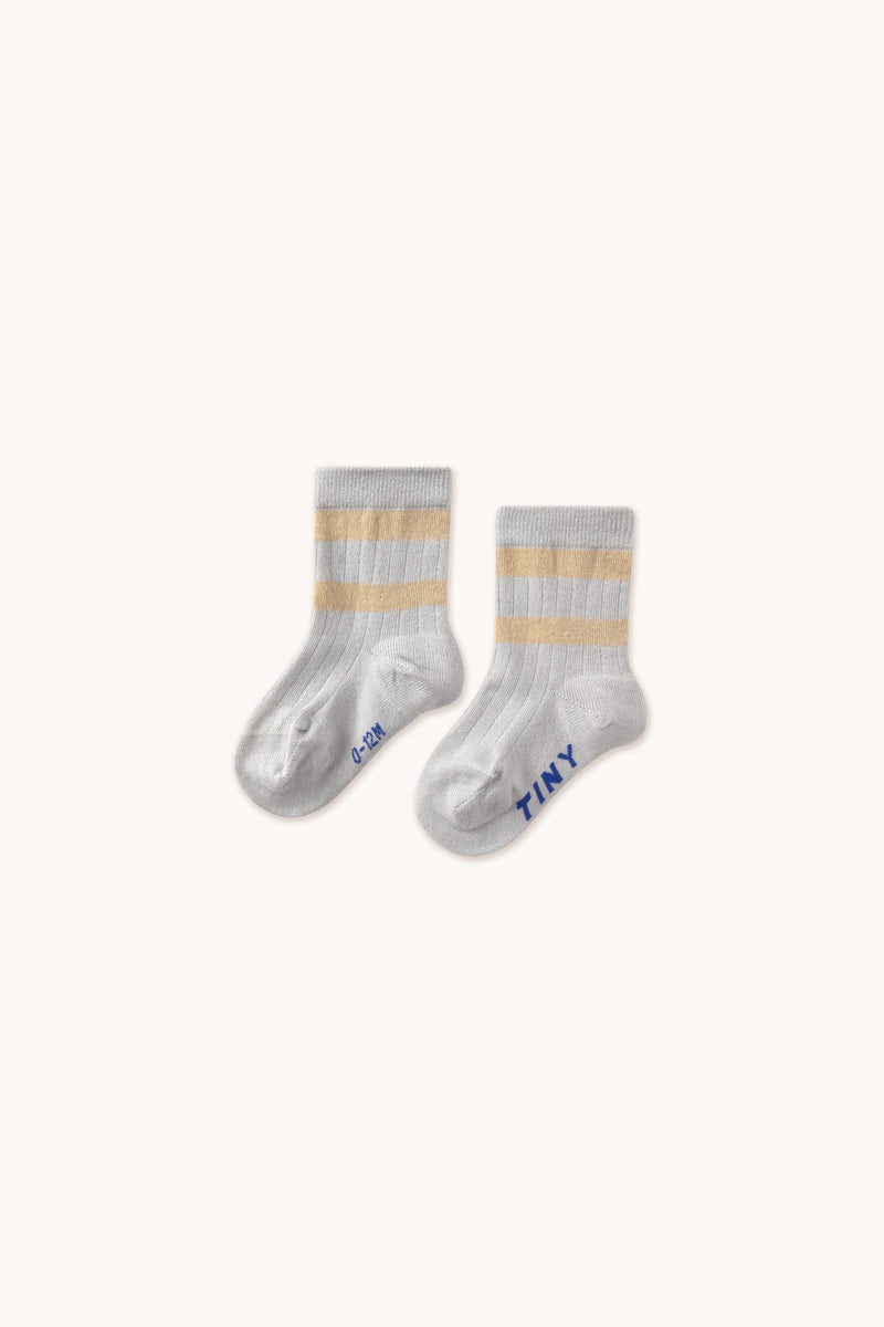 Tiny Cottons Baby Stripes Medium Socks Pack Metallic Light Grey