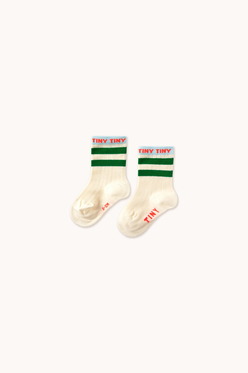 Tiny Cottons Baby Tiny Medium Height Socks Light Cream/Dark Emerald