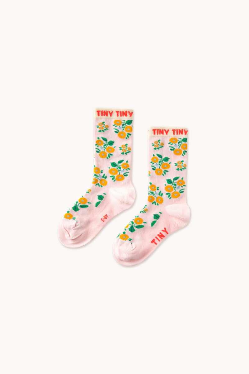 Tiny Cottons Flowers Medium Socks Pastel Pink