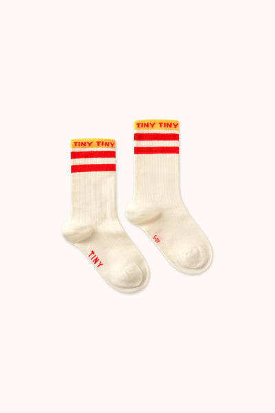 Tiny Cottons Tiny Medium Height Socks Light Cream/Summer Red