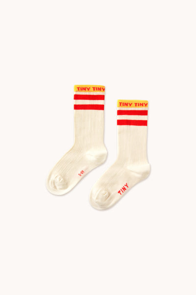 Tiny Cottons Tiny Medium Height Socks Light Cream/Summer Red