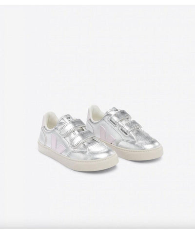 Veja V-12 Velcro Leather Silver Lassi