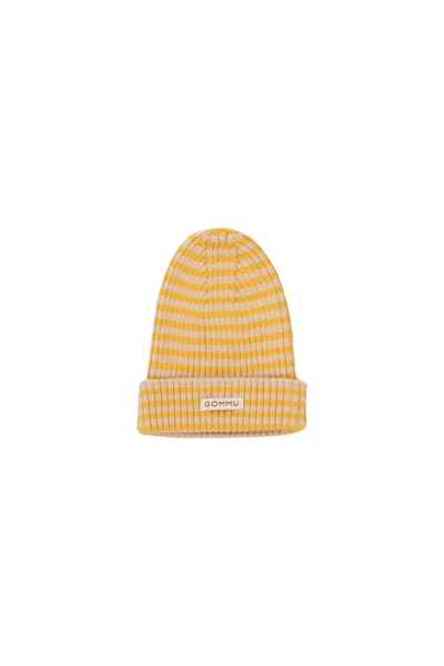 We Are Gommu Beanie Big Stripes Light Cream Mustard