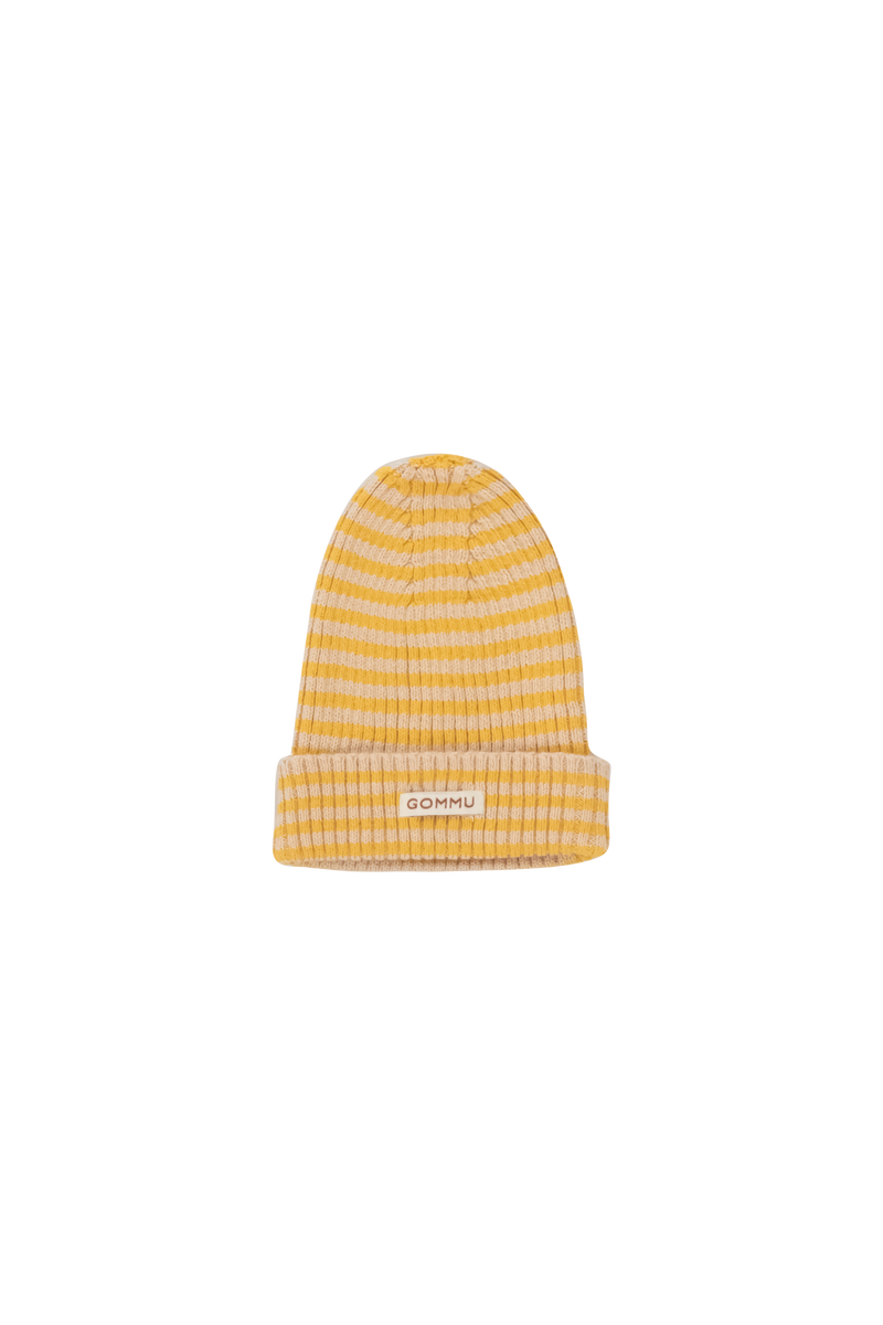 We Are Gommu Beanie Big Stripes Light Cream Mustard