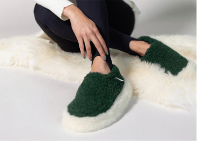 Yoko Wool Full Slippers Dark Green