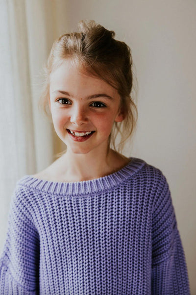 Yuki Stripes Chunky Knitted Sweater Lavender