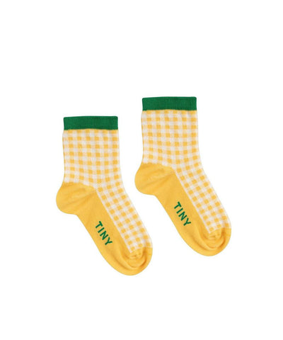 Tiny Cottons Check Quarter Socks Yellow